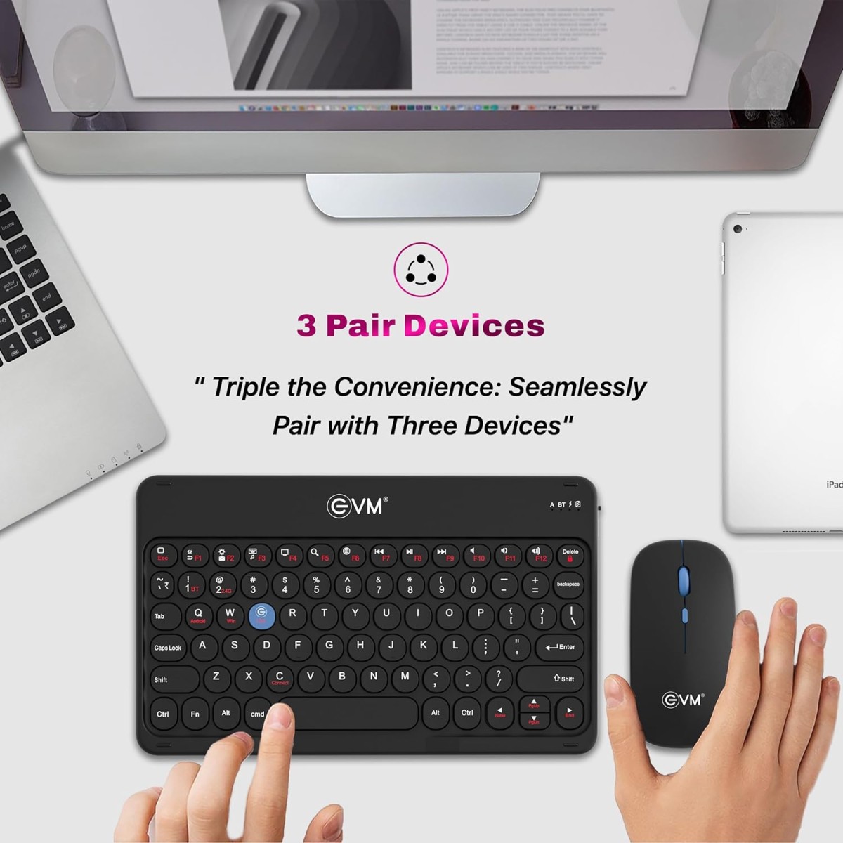 EVM EnArc Wireless Keyboard and Mouse Combo, Rechargeable Battery, Bluetooth 5.0 + 2.4G, Slim and Portable, Silent Click, Black (WLKM&EWLM-360) EVM EnArc Wireless Keyboard and Mouse Combo, Rechargeable Battery, Bluetooth 5.0 + 2.4G, Slim and Portable, Silent Click, Black (WLKM&EWLM-360)