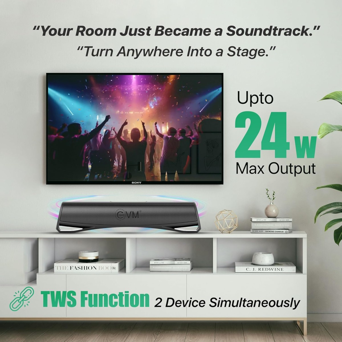 EVM EnBar Pro Portable Speaker with RGB Lights – 24W Loud Stereo Sound, 16H Playtime, Bluetooth 5.3, Dual Drivers, 2000mAh Battery – Perfect for Home, Outdoor, Parties - 1 Year Warranty(EVM-BTS-106) EVM EnBar Pro Portable Speaker with RGB Lights – 24W Loud Stereo Sound, 16H Playtime, Bluetooth 5.3, Dual Drivers, 2000mAh Battery – Perfect for Home, Outdoor, Parties - 1 Year Warranty(EVM-BTS-106)