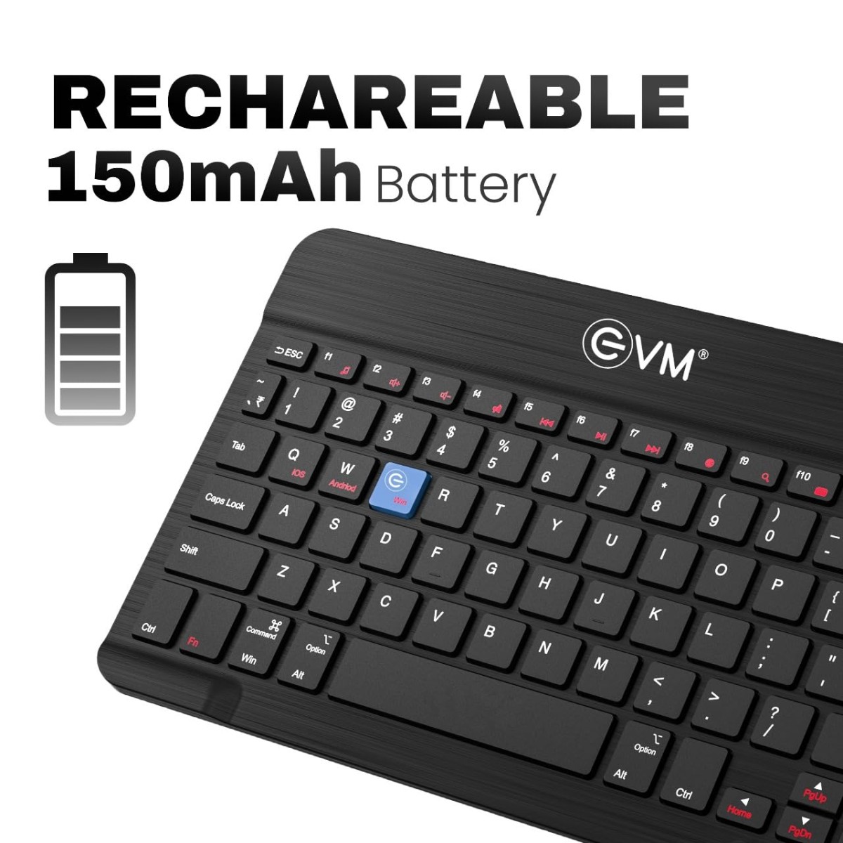EVM EnEdge 9.7" Wireless Bluetooth Keyboard – Rechargeable, Ultra-Slim & Lightweight, Type-C Charging (WLKM-B)