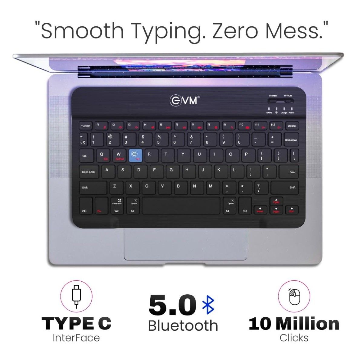EVM EnEdge 9.7" Wireless Bluetooth Keyboard – Rechargeable, Ultra-Slim & Lightweight, Type-C Charging (WLKM-B)
