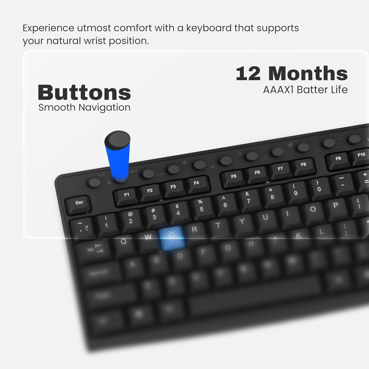 EVM EnKey Wireless Keyboard & Mouse Combo - USB Plug and Play, 104 Keys, 1200 DPI - 1 Year Warranty (WLKM & 3W042)