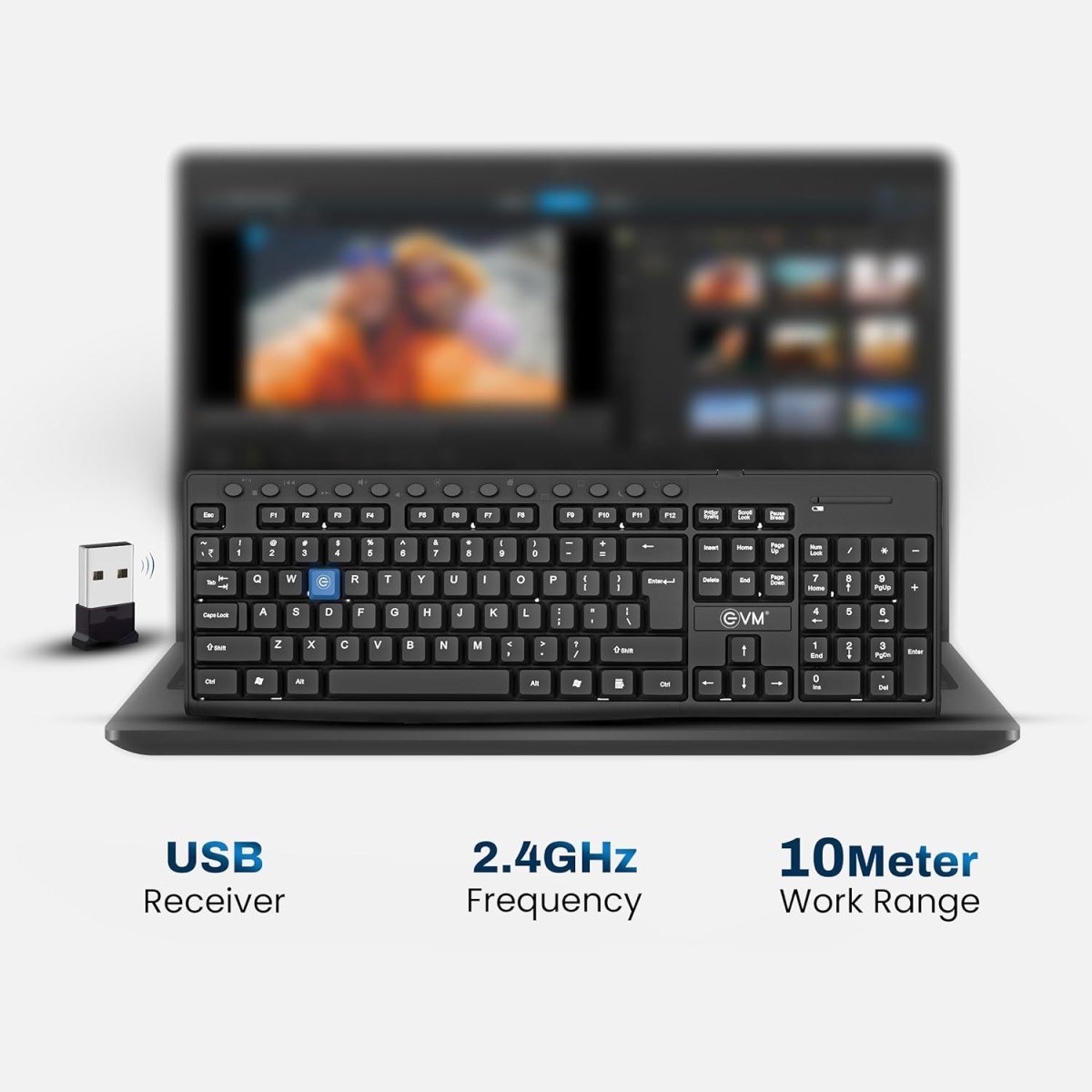 EVM EnKey Wireless Keyboard & Mouse Combo - USB Plug and Play, 104 Keys, 1200 DPI - 1 Year Warranty (WLKM & 3W042)