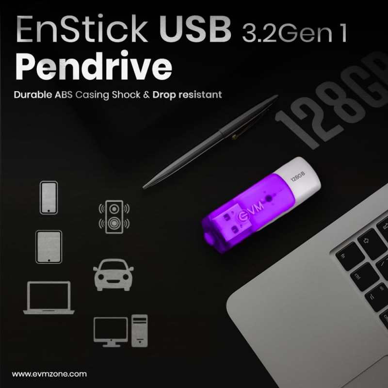 EVM EnStick 32GB USB 3.2 Gen 1 Pendrive - High Speed up to 100MB/s Read & 90MB/s Write Speeds - Ideal for Fast Data Transfer & Storage Solution with Durable Design - (EVMPDA3.2/32GB) EVM EnStick 32GB USB 3.2 Gen 1 Pendrive - High Speed up to 100MB/s Read & 90MB/s Write Speeds - Ideal for Fast Data Transfer & Storage Solution with Durable Design - (EVMPDA3.2/32GB)
