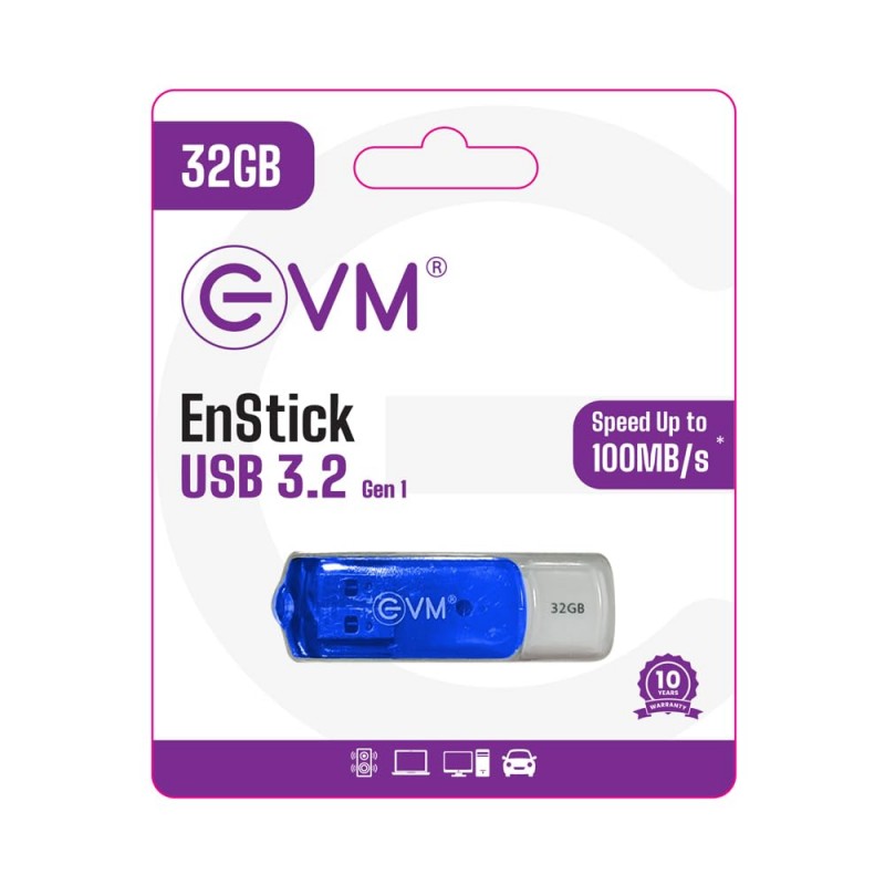 EVM EnStick 32GB USB 3.2 Gen 1 Pendrive - High Speed up to 100MB/s Read & 90MB/s Write Speeds - Ideal for Fast Data Transfer & Storage Solution with Durable Design - (EVMPDA3.2/32GB) EVM EnStick 32GB USB 3.2 Gen 1 Pendrive - High Speed up to 100MB/s Read & 90MB/s Write Speeds - Ideal for Fast Data Transfer & Storage Solution with Durable Design - (EVMPDA3.2/32GB)