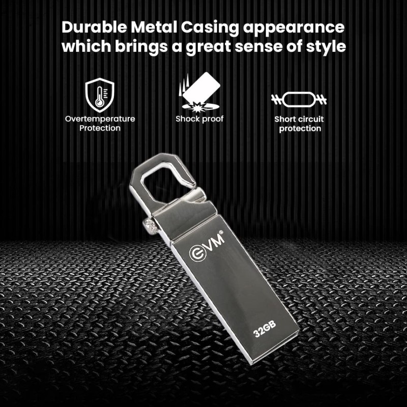 EVM EnStore 32GB Metal USB 2.0 Flash Drive - High Read Speeds up to 15MB/s & Write Speeds up to 8MB/s - Durable Metal Casing - Ideal for Data Transfer & Storage - (EVMPD/32GB) EVM EnStore 32GB Metal USB 2.0 Flash Drive - High Read Speeds up to 15MB/s & Write Speeds up to 8MB/s - Durable Metal Casing - Ideal for Data Transfer & Storage - (EVMPD/32GB)