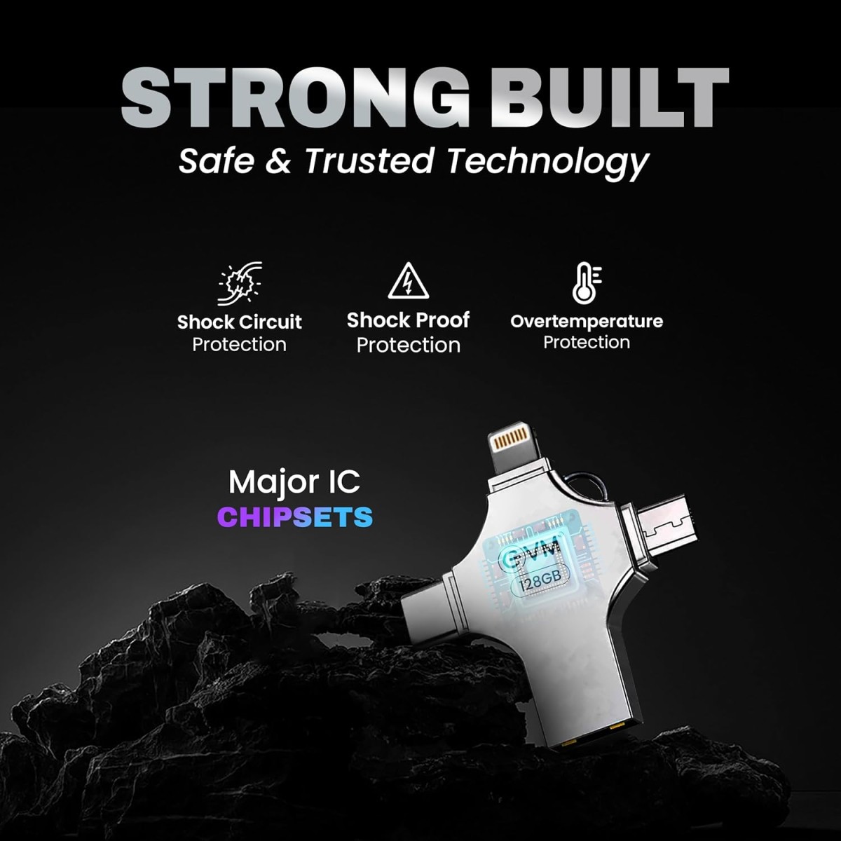 EVM EnStore 4-in-1 OTG 128GB Flashdrive-High-Speed USB 3.0 with Read Speed of 100Mb/s & Write Speed of 25Mb/s-Transfer Files Between USB-A, All Smartphones - (EVM4D/128G) EVM EnStore 4-in-1 OTG 128GB Flashdrive-High-Speed USB 3.0 with Read Speed of 100Mb/s & Write Speed of 25Mb/s-Transfer Files Between USB-A, All Smartphones - (EVM4D/128G)