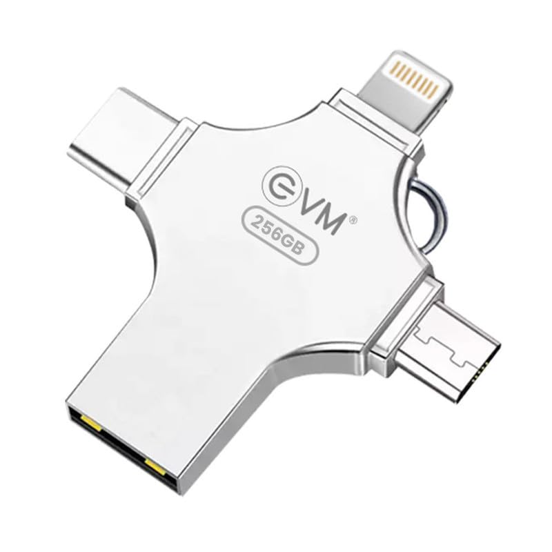 EVM EnStore 4-in-1 OTG 256GB Flashdrive-High-Speed USB 3.0 with Read Speed of 100Mb/s & Write Speed of 25Mb/s-Transfer Files Between USB-A,All Smartphones - (EVM4D/256G)
