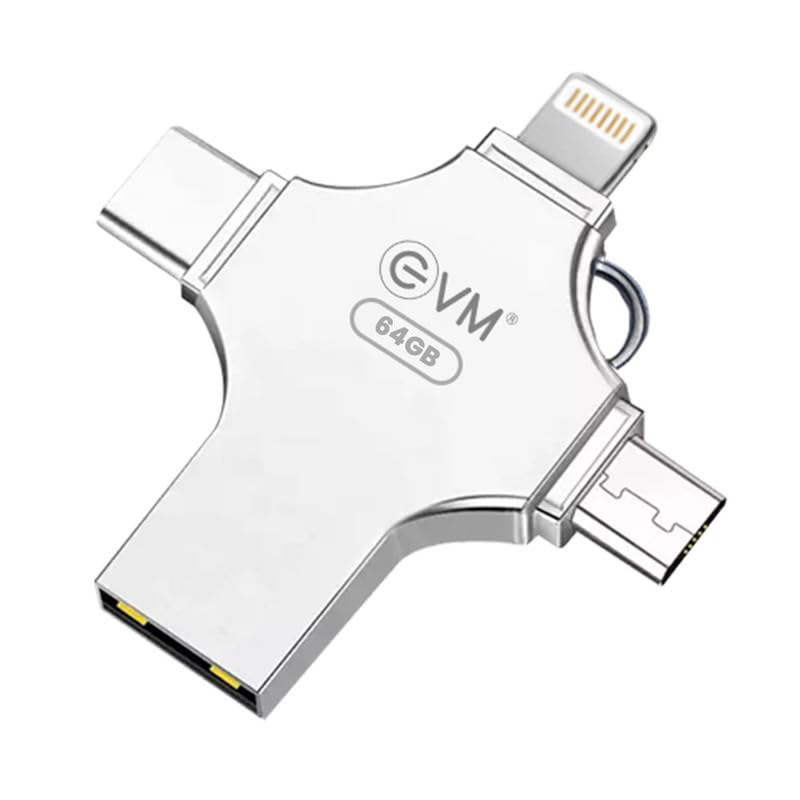 EVM EnStore 4-in-1 OTG 256GB Flashdrive-High-Speed USB 3.0 with Read Speed of 100Mb/s & Write Speed of 25Mb/s-Transfer Files Between USB-A,All Smartphones - (EVM4D/256G)