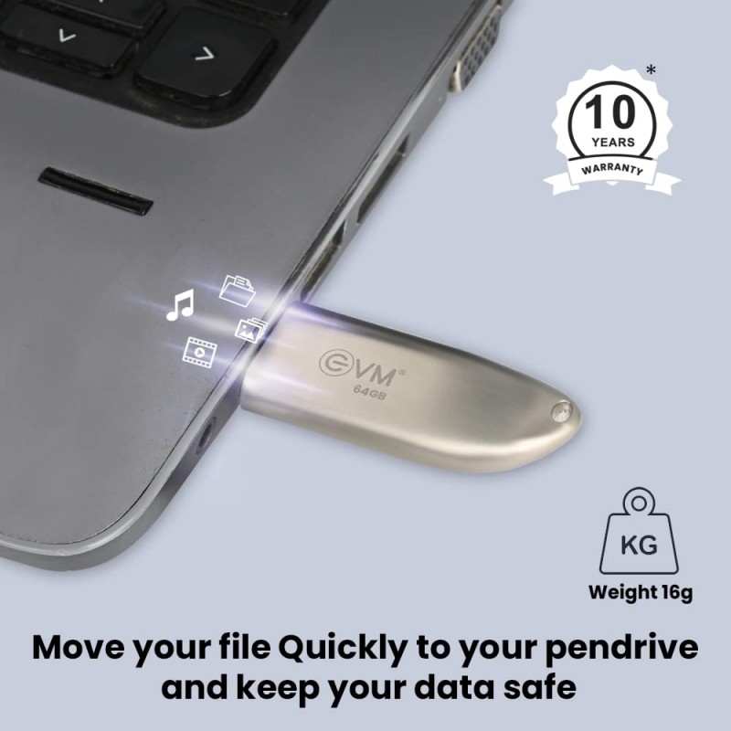 EVM EnStore+ 64GB Metal USB 3.2 Pendrive - High Speed up to 100MB/s Read & 30MB/s Write Speeds - Durable Metal Casing - Ideal for Fast Data Transfer & Storage Solution - - (EVMPD3.2/64GB) EVM EnStore+ 64GB Metal USB 3.2 Pendrive - High Speed up to 100MB/s Read & 30MB/s Write Speeds - Durable Metal Casing - Ideal for Fast Data Transfer & Storage Solution - - (EVMPD3.2/64GB)