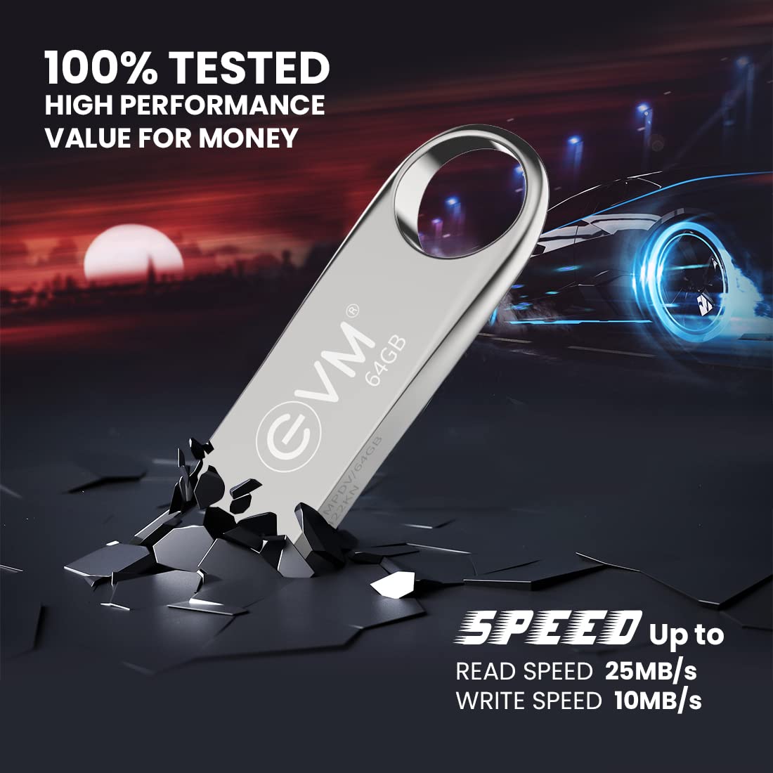 EVM EnVault USB 2.0 64GB Flash Drive - Read Speed up to 25MB/s - Durable Metallic Casing - 10 Years Warranty (EVMPDV/64GB)