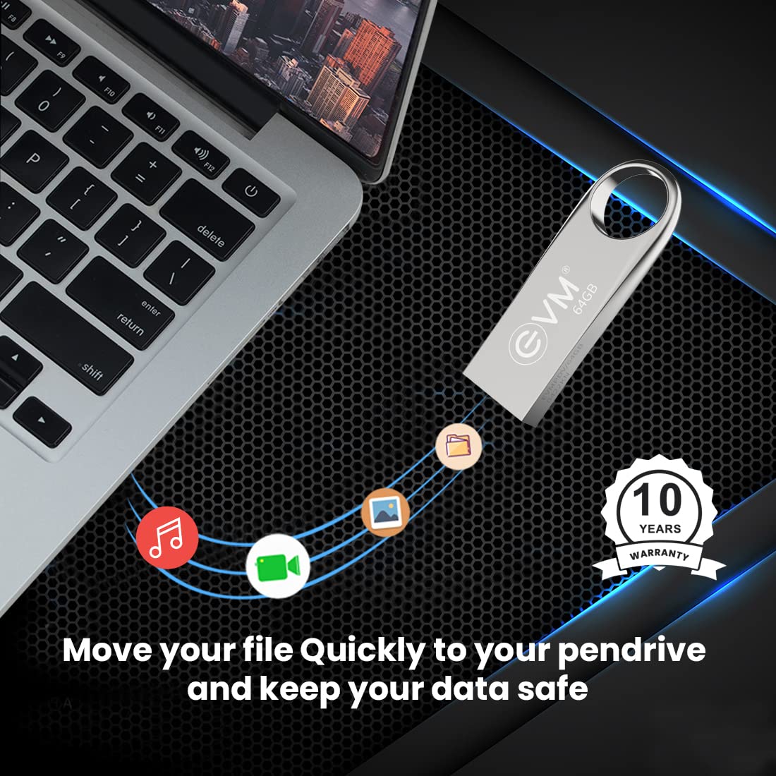 EVM EnVault USB 2.0 64GB Flash Drive - Read Speed up to 25MB/s - Durable Metallic Casing - 10 Years Warranty (EVMPDV/64GB)