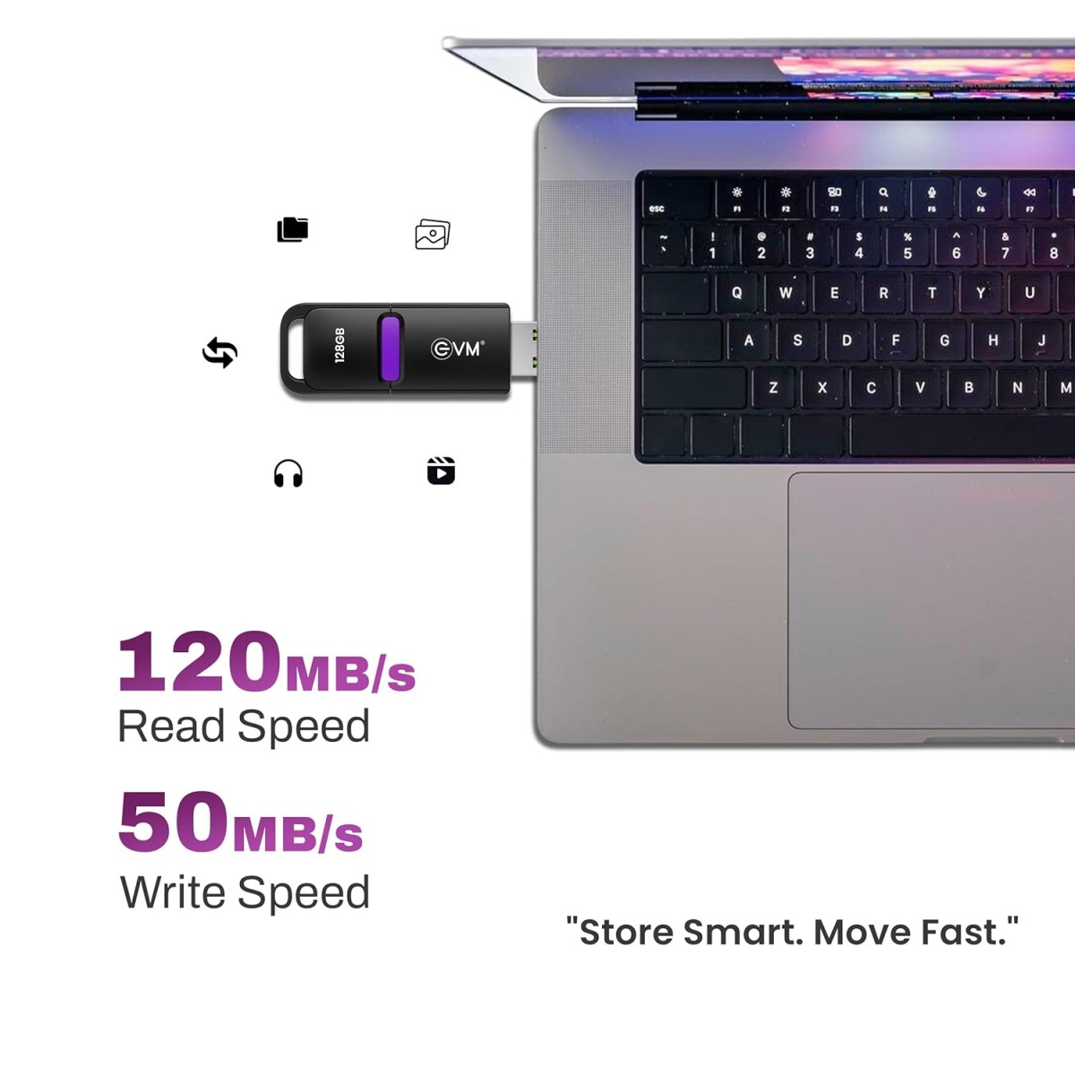 EVM EnX 128GB USB 3.2 Gen 1 Flash Drive – Upto 120MB/s Read, High-Speed Pen Drive for Laptop, Desktop & Smart TV, Durable Metal Body with Key Loop, Compact Design, 10-Year Warranty (ENX/128GB) EVM EnX 128GB USB 3.2 Gen 1 Flash Drive – Upto 120MB/s Read, High-Speed Pen Drive for Laptop, Desktop & Smart TV, Durable Metal Body with Key Loop, Compact Design, 10-Year Warranty (ENX/128GB)