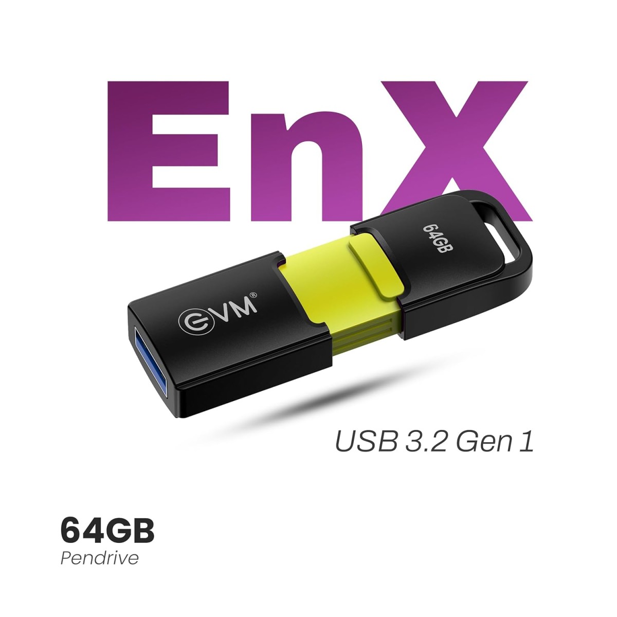 EVM EnX 64GB USB 3.2 Gen 1 Flash Drive – Upto 120MB/s Read, High-Speed Pen Drive for Laptop, Desktop & Smart TV, Durable Metal Body with Key Loop, Compact Design, 10-Year Warranty (ENX/64GB) EVM EnX 64GB USB 3.2 Gen 1 Flash Drive – Upto 120MB/s Read, High-Speed Pen Drive for Laptop, Desktop & Smart TV, Durable Metal Body with Key Loop, Compact Design, 10-Year Warranty (ENX/64GB)