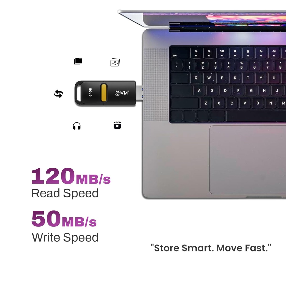 EVM EnX 64GB USB 3.2 Gen 1 Flash Drive – Upto 120MB/s Read, High-Speed Pen Drive for Laptop, Desktop & Smart TV, Durable Metal Body with Key Loop, Compact Design, 10-Year Warranty (ENX/64GB) EVM EnX 64GB USB 3.2 Gen 1 Flash Drive – Upto 120MB/s Read, High-Speed Pen Drive for Laptop, Desktop & Smart TV, Durable Metal Body with Key Loop, Compact Design, 10-Year Warranty (ENX/64GB)