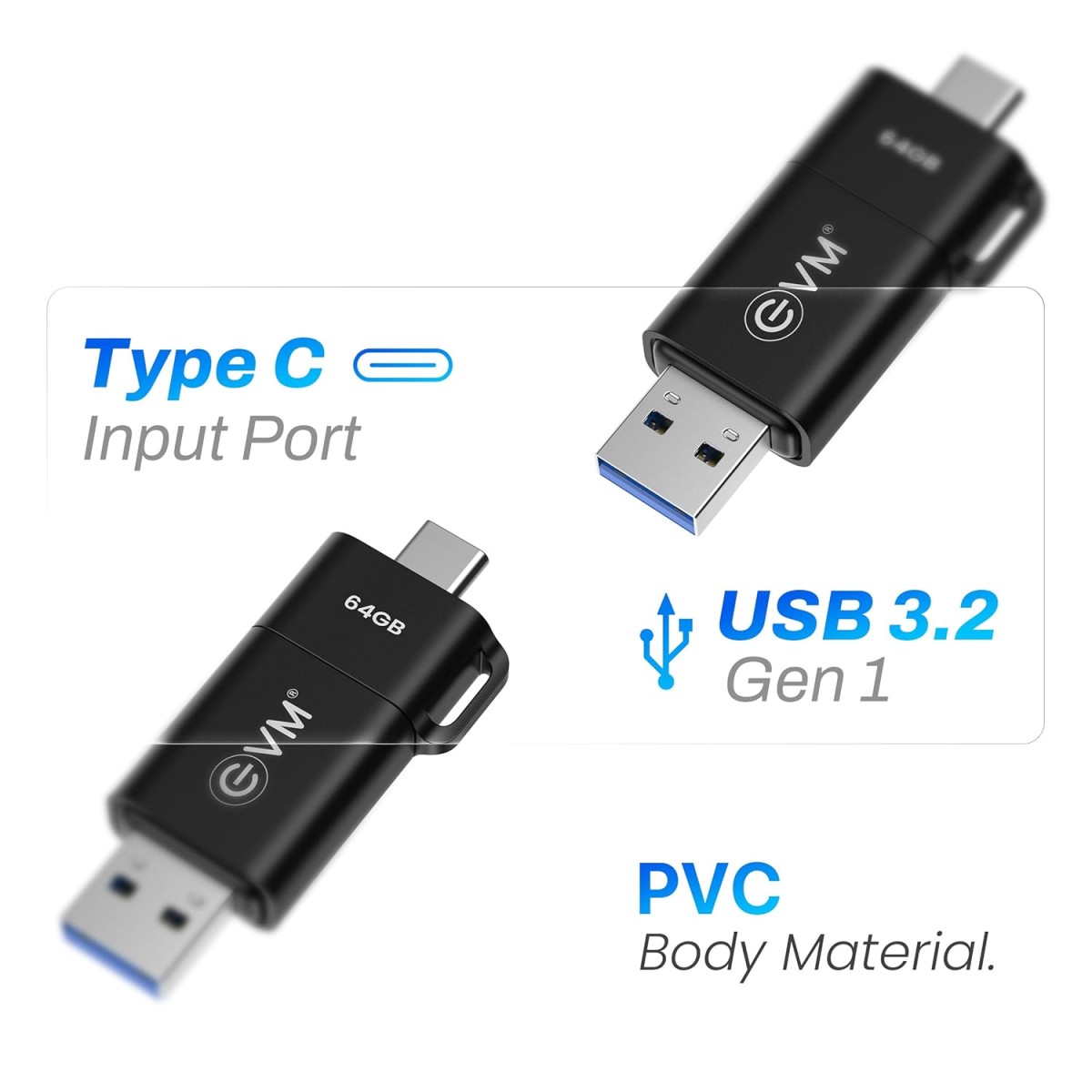 EVM EnXO 64GB OTG Flash Drive USB 3.2 Gen 1 – High-Speed Dual USB Type-C & Type-A Pendrive, Upto 120MB/s Read Speed, for Smartphone, Laptop & Tablet, 10-Year Warranty (ENXO/64GB) EVM EnXO 64GB OTG Flash Drive USB 3.2 Gen 1 – High-Speed Dual USB Type-C & Type-A Pendrive, Upto 120MB/s Read Speed, for Smartphone, Laptop & Tablet, 10-Year Warranty (ENXO/64GB)