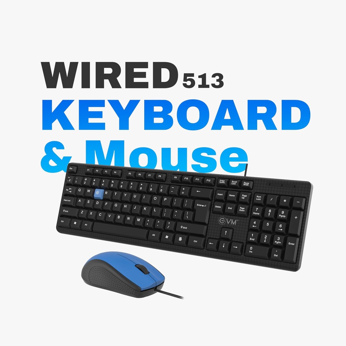 EVM Wired Keyboard and Mouse Combo - Ergonomic Design, Plug & Play, 1-Year Warranty (EVM-WDKM-513)