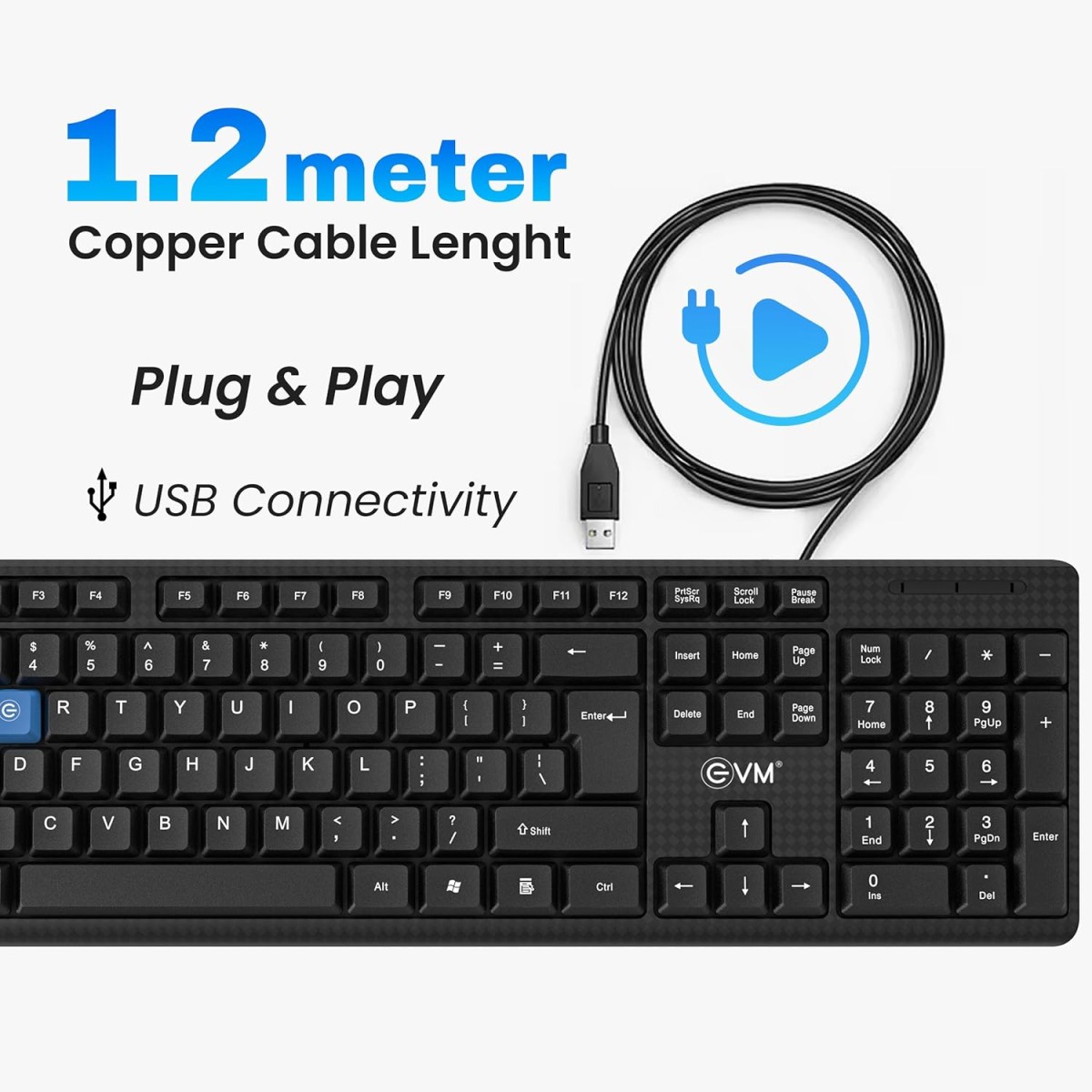 EVM Wired Keyboard and Mouse Combo - Ergonomic Design, Plug & Play, 1-Year Warranty (EVM-WDKM-513)