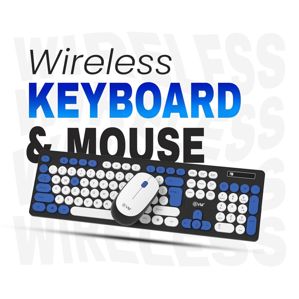 EVM Wireless Rounded Key Keyboard & Mouse Combo - 2.4G, Plug and Play, 10m Range, 112 Keys, 1000DPI Resolution, Height Adjust - 1 Year Warranty (EVM-WLKM-045)