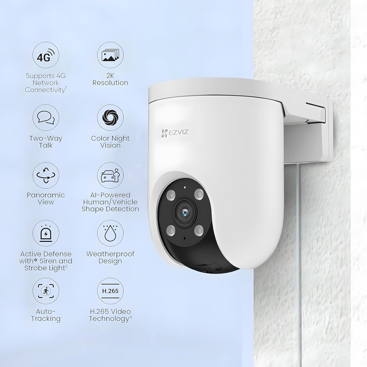 EZVIZ H8C 2304 * 1296 (3MP) 1296p 4G Wireless Camera, 2K Resolution, Ai Powered Human Detection, Color in Night, Two Way Talk, Weatherproof Design, All Sim Support