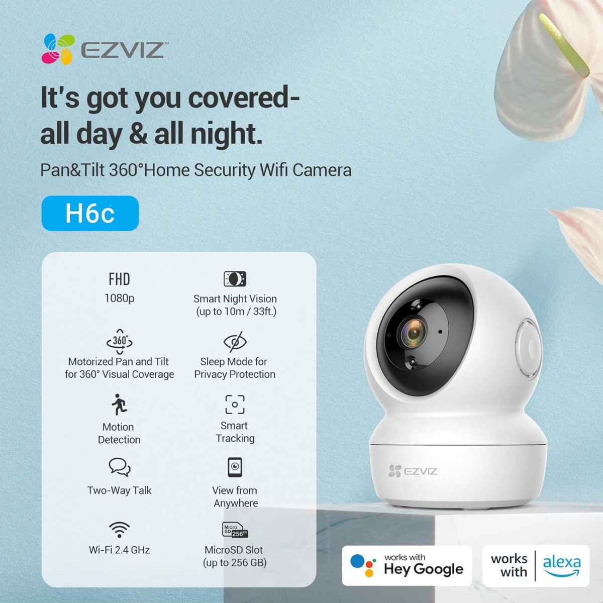 EZVIZ by Hikvision | 2MP Full HD Pan & Tilt Home Security Wi-Fi smart Camera | Motion Detection | Auto Tracking | Night Vision | 2 way Audio | Sleep Mode | Microsd Card Upto 256Gb | Alexa Enabled |H6C EZVIZ by Hikvision | 2MP Full HD Pan & Tilt Home Security Wi-Fi smart Camera | Motion Detection | Auto Tracking | Night Vision | 2 way Audio | Sleep Mode | Microsd Card Upto 256Gb | Alexa Enabled |H6C