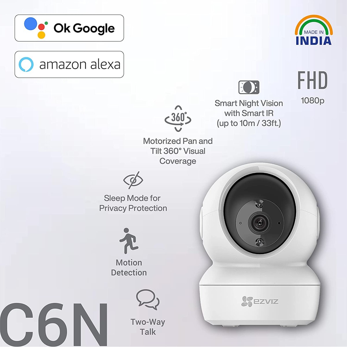 EZVIZ by Hikvision Made in India WiFi Indoor Home Security/Baby Monitor Camera 2 Way Talk 360° Pan/Tilt