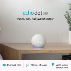 Echo Dot (4th Gen, 2020 release) with clock | Next generation smart speaker with powerful bass, LED display and Alexa (White)