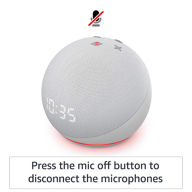 Echo Dot (4th Gen, 2020 release) with clock | Next generation smart speaker with powerful bass, LED display and Alexa (White)