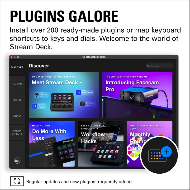 Elgato Stream Deck +,Audio Mixer,Production Console And Studio Controller And For Content Creators,Streaming,Gaming,With Customisable Touch Strip Dials And Lcd Keys,Works With Mac And Pc,USB-A,Black