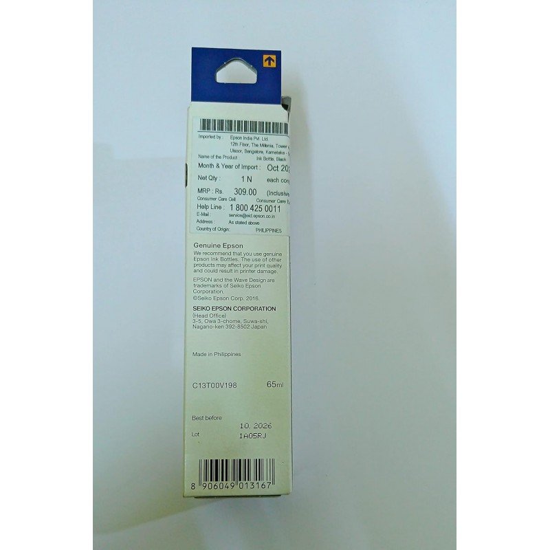 Epson 003 65 ml for EcoTank L1110/L3100/L3101/L3110/L3115/L3116/L3150/L3151/L3152/L3156/L5190 Black Ink Bottle Epson 003 65 ml for EcoTank L1110/L3100/L3101/L3110/L3115/L3116/L3150/L3151/L3152/L3156/L5190 Black Ink Bottle