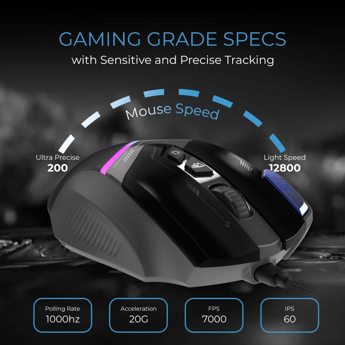 EvoFox Blaze Ultra Value 8 Button Programmable Gaming Mouse with 1000Hz Polling Rate | Gaming Grade DPI 200 to 12800 | Ultra-Responsive 7000fps | RGB Lights with Music sync Mode | Windows Software EvoFox Blaze Ultra Value 8 Button Programmable Gaming Mouse with 1000Hz Polling Rate | Gaming Grade DPI 200 to 12800 | Ultra-Responsive 7000fps | RGB Lights with Music sync Mode | Windows Software