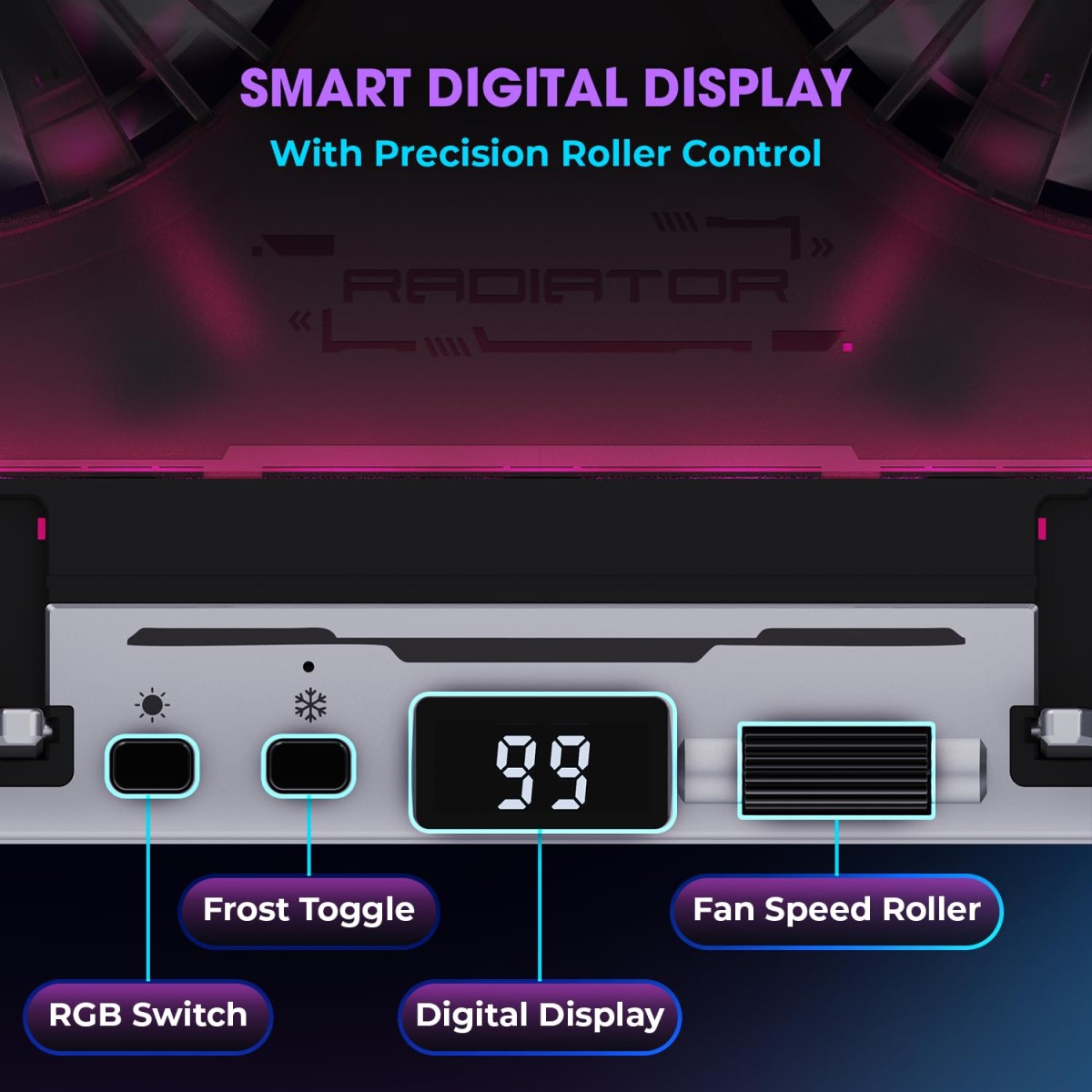 EvoFox Blizzard 2 Xtreme Laptop Cooling Pad | Dual Semiconductor Plates, 2x140 mm Fans, RGB Lighting, Digital Display & Roller Control, 5-Level Stand, USB Extender & Phone Holder, Upto 15” Laptops