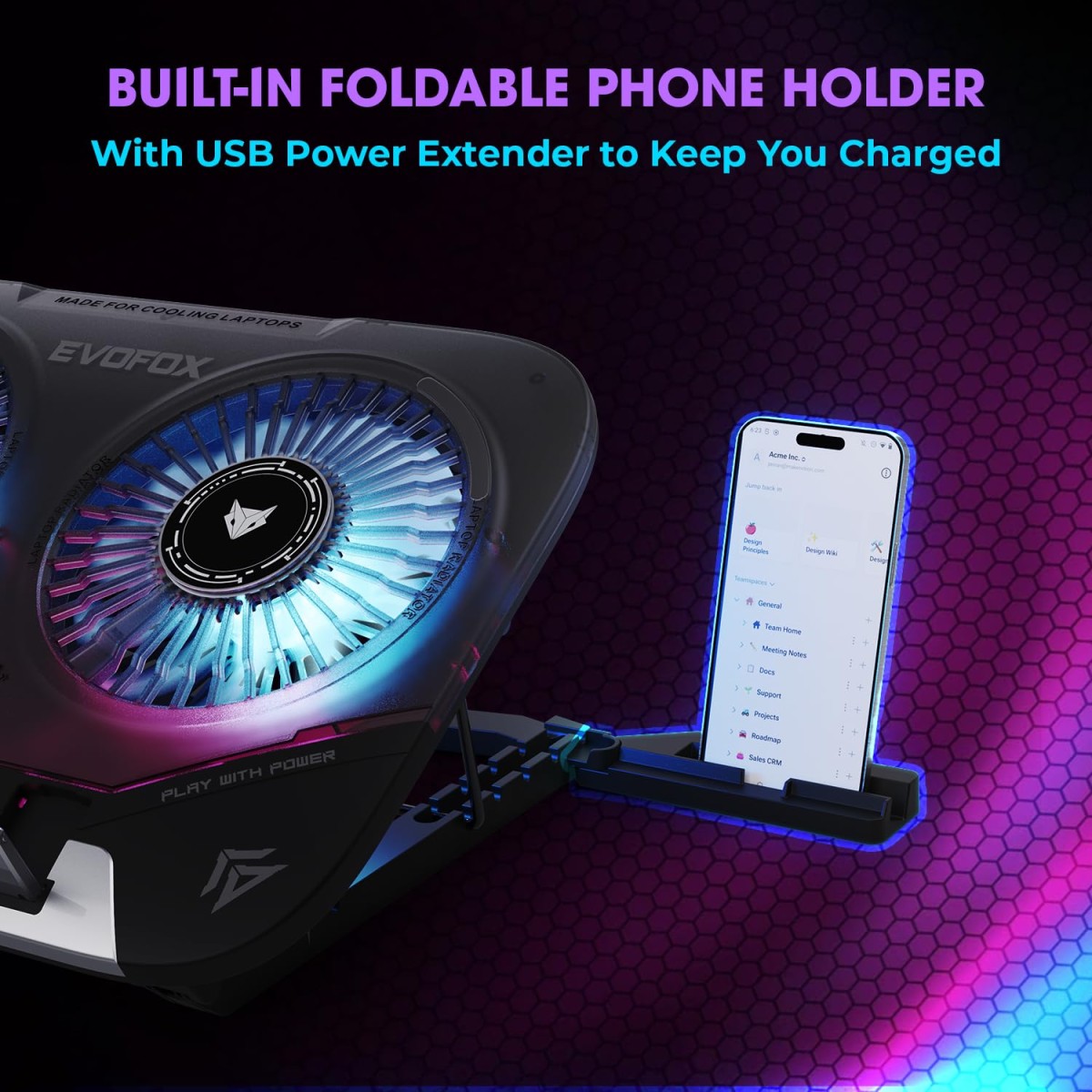 EvoFox Blizzard 2 Xtreme Laptop Cooling Pad | Dual Semiconductor Plates, 2x140 mm Fans, RGB Lighting, Digital Display & Roller Control, 5-Level Stand, USB Extender & Phone Holder, Upto 15” Laptops