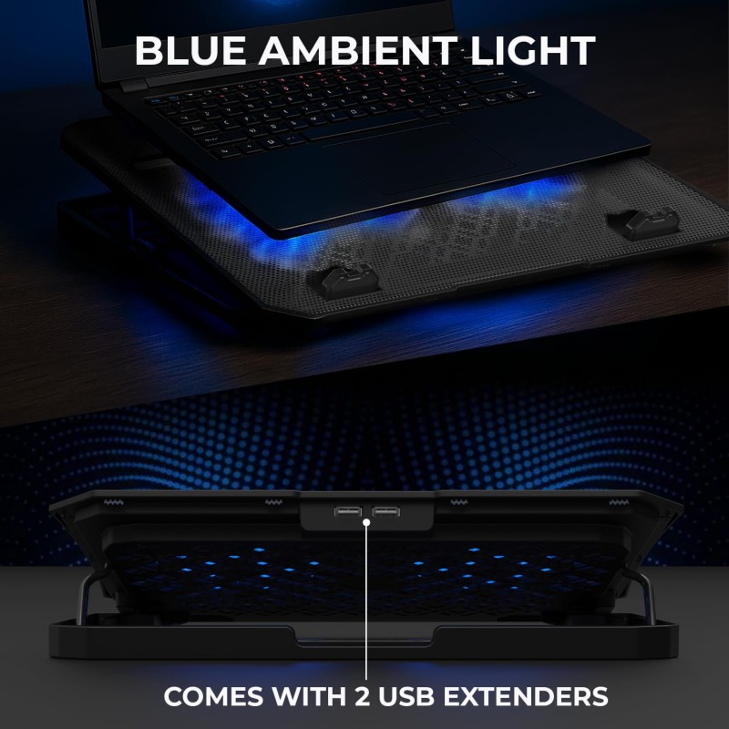EvoFox Blizzard RGB Cooling Pad for Gaming Laptop with Transparent Upper Surface, 2 Large Fans, 8 Adjustable Angles, Edge RGB Lighting, Additional USB Port for Laptops up to 43.18 cm (17 inches) EvoFox Blizzard RGB Cooling Pad for Gaming Laptop with Transparent Upper Surface, 2 Large Fans, 8 Adjustable Angles, Edge RGB Lighting, Additional USB Port for Laptops up to 43.18 cm (17 inches)