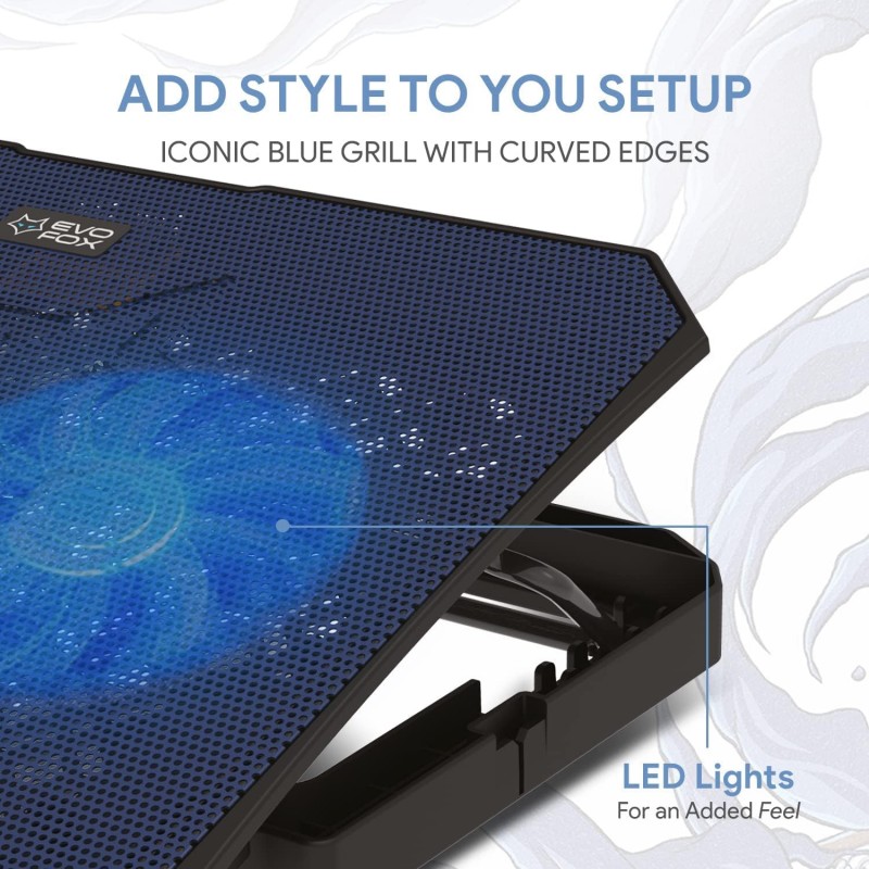 EvoFox Blizzard RGB Cooling Pad for Gaming Laptop with Transparent Upper Surface, 2 Large Fans, 8 Adjustable Angles, Edge RGB Lighting, Additional USB Port for Laptops up to 43.18 cm (17 inches) EvoFox Blizzard RGB Cooling Pad for Gaming Laptop with Transparent Upper Surface, 2 Large Fans, 8 Adjustable Angles, Edge RGB Lighting, Additional USB Port for Laptops up to 43.18 cm (17 inches)