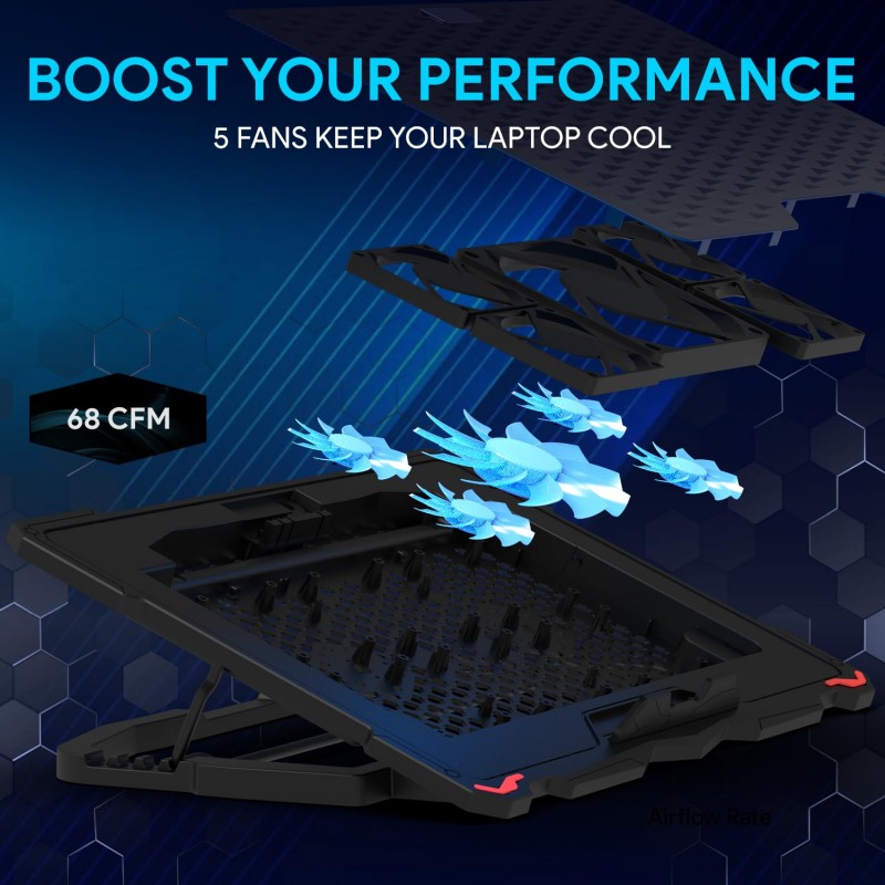 EvoFox Blizzard RGB Cooling Pad for Gaming Laptop with Transparent Upper Surface, 2 Large Fans, 8 Adjustable Angles, Edge RGB Lighting, Additional USB Port for Laptops up to 43.18 cm (17 inches) EvoFox Blizzard RGB Cooling Pad for Gaming Laptop with Transparent Upper Surface, 2 Large Fans, 8 Adjustable Angles, Edge RGB Lighting, Additional USB Port for Laptops up to 43.18 cm (17 inches)