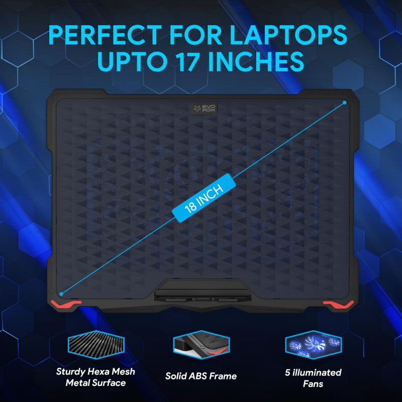EvoFox Blizzard RGB Cooling Pad for Gaming Laptop with Transparent Upper Surface, 2 Large Fans, 8 Adjustable Angles, Edge RGB Lighting, Additional USB Port for Laptops up to 43.18 cm (17 inches) EvoFox Blizzard RGB Cooling Pad for Gaming Laptop with Transparent Upper Surface, 2 Large Fans, 8 Adjustable Angles, Edge RGB Lighting, Additional USB Port for Laptops up to 43.18 cm (17 inches)