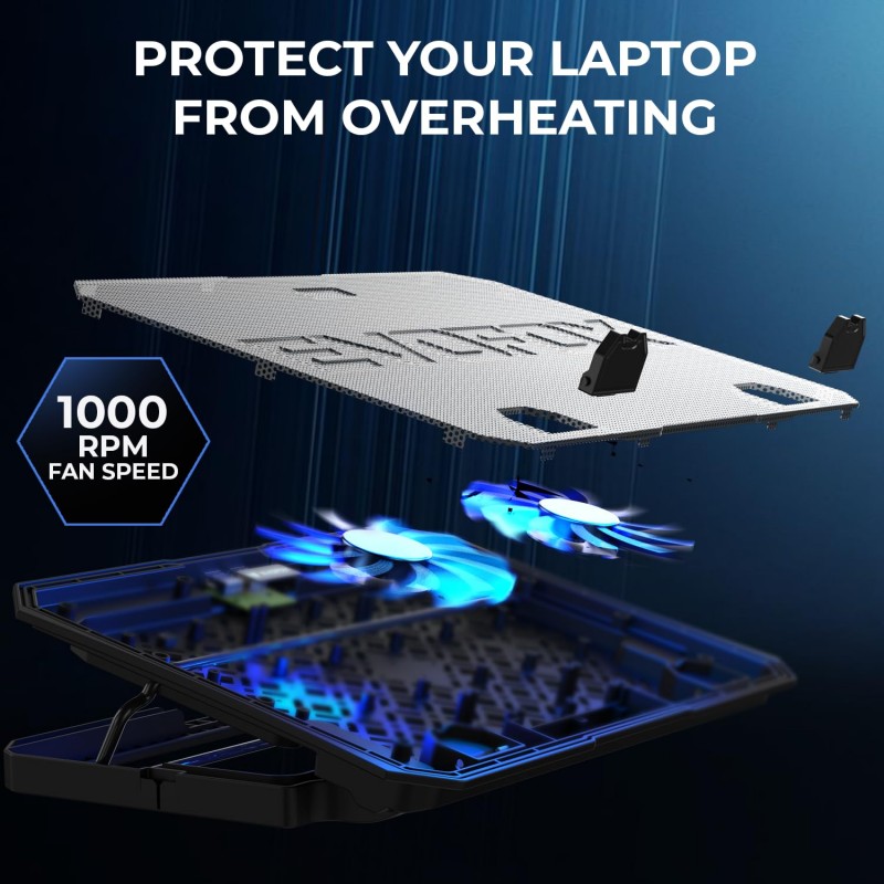 EvoFox Blizzard RGB Cooling Pad for Gaming Laptop with Transparent Upper Surface, 2 Large Fans, 8 Adjustable Angles, Edge RGB Lighting, Additional USB Port for Laptops up to 43.18 cm (17 inches) EvoFox Blizzard RGB Cooling Pad for Gaming Laptop with Transparent Upper Surface, 2 Large Fans, 8 Adjustable Angles, Edge RGB Lighting, Additional USB Port for Laptops up to 43.18 cm (17 inches)