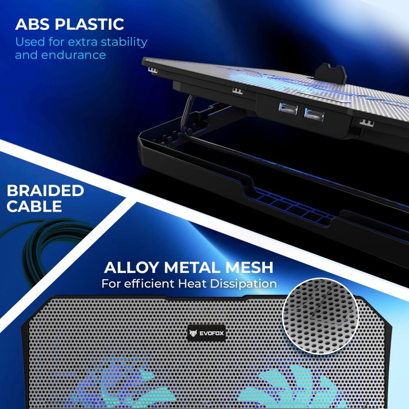 EvoFox Blizzard RGB Cooling Pad for Gaming Laptop with Transparent Upper Surface, 2 Large Fans, 8 Adjustable Angles, Edge RGB Lighting, Additional USB Port for Laptops up to 43.18 cm (17 inches) EvoFox Blizzard RGB Cooling Pad for Gaming Laptop with Transparent Upper Surface, 2 Large Fans, 8 Adjustable Angles, Edge RGB Lighting, Additional USB Port for Laptops up to 43.18 cm (17 inches)