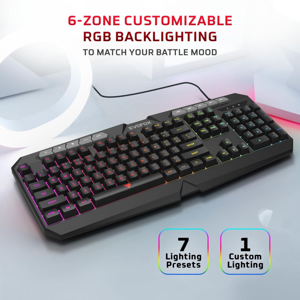 EvoFox Deathray V2 Gaming Keyboard and Mouse Combo | 6 Zone RGB Backlighting, 19 Anti Ghosting Keys, Membrane Keys, Ergonomic, Full-Size | 6 Buttons, 7 Color LED Lighting, Upto 3600DPI (Wired) EvoFox Deathray V2 Gaming Keyboard and Mouse Combo | 6 Zone RGB Backlighting, 19 Anti Ghosting Keys, Membrane Keys, Ergonomic, Full-Size | 6 Buttons, 7 Color LED Lighting, Upto 3600DPI (Wired)