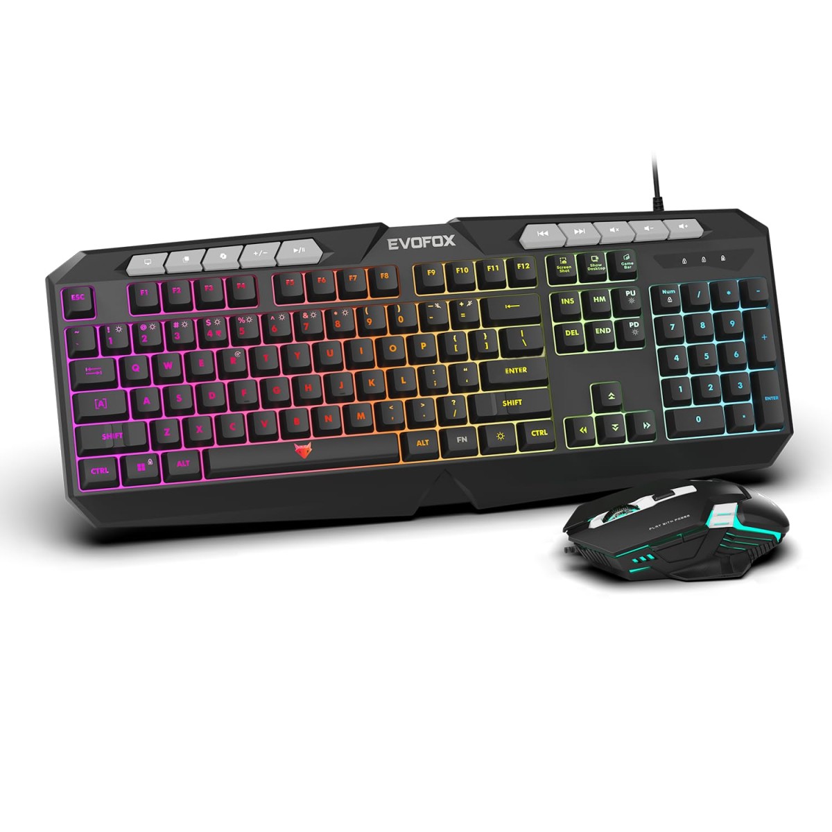 EvoFox Deathray V2 Gaming Keyboard and Mouse Combo | 6 Zone RGB Backlighting, 19 Anti Ghosting Keys, Membrane Keys, Ergonomic, Full-Size | 6 Buttons, 7 Color LED Lighting, Upto 3600DPI (Wired) EvoFox Deathray V2 Gaming Keyboard and Mouse Combo | 6 Zone RGB Backlighting, 19 Anti Ghosting Keys, Membrane Keys, Ergonomic, Full-Size | 6 Buttons, 7 Color LED Lighting, Upto 3600DPI (Wired)