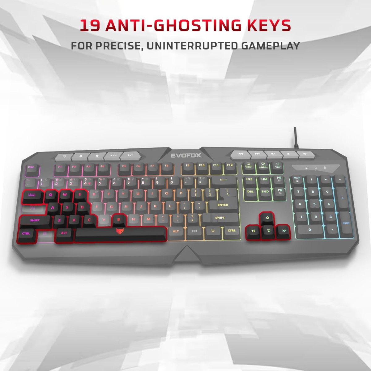 EvoFox Deathray V2 Gaming Keyboard and Mouse Combo | 6 Zone RGB Backlighting, 19 Anti Ghosting Keys, Membrane Keys, Ergonomic, Full-Size | 6 Buttons, 7 Color LED Lighting, Upto 3600DPI (Wired) EvoFox Deathray V2 Gaming Keyboard and Mouse Combo | 6 Zone RGB Backlighting, 19 Anti Ghosting Keys, Membrane Keys, Ergonomic, Full-Size | 6 Buttons, 7 Color LED Lighting, Upto 3600DPI (Wired)