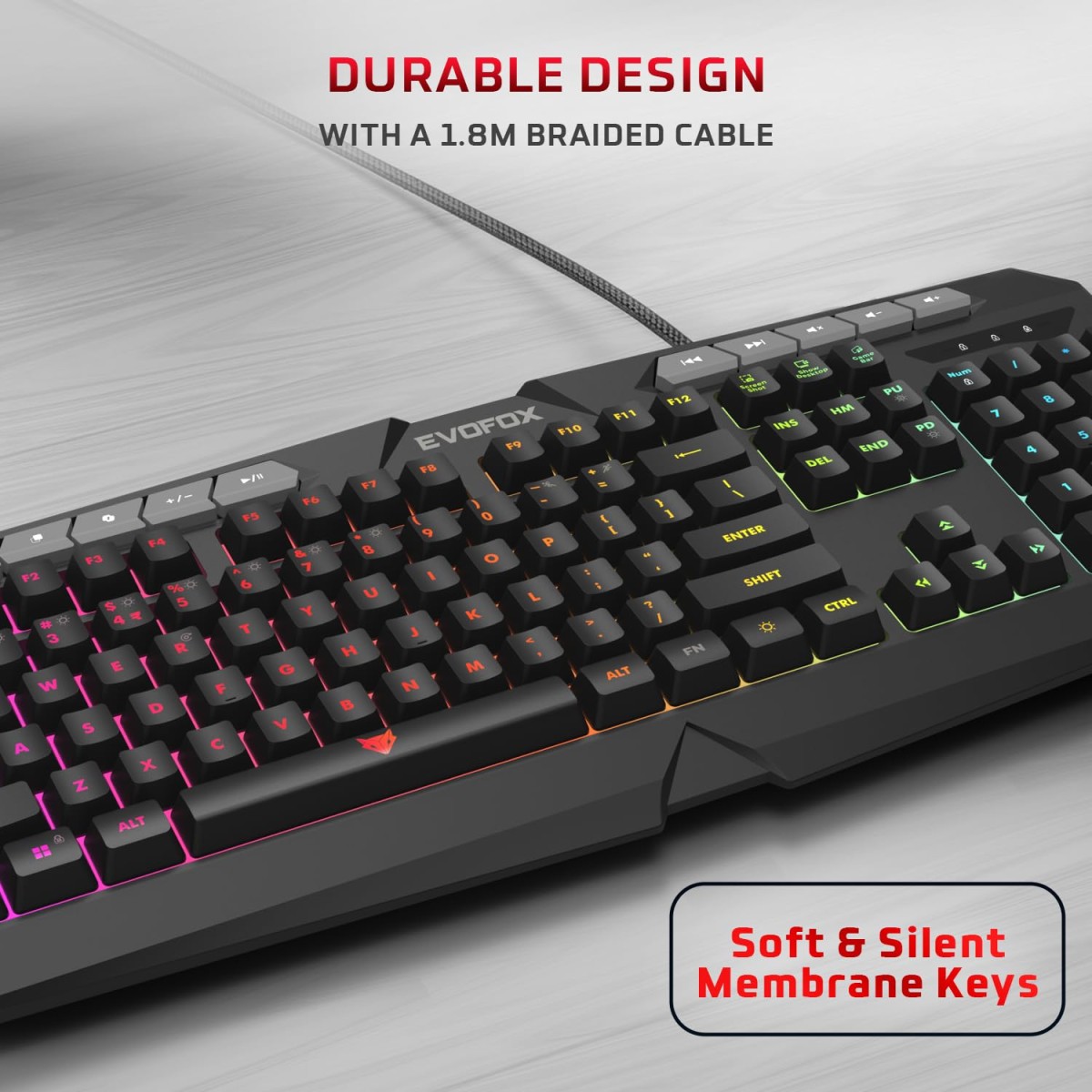 EvoFox Deathray v2 3 in 1 Gaming Keyboard & Mouse Combo with Puppet Master Deskpad | 6 Zone RGB Backlighting, 19 Anti Ghosting Keys, Membrane Keys, Ergonomic, Full-Size | 6 Buttons, 7 Color LED Lighting, Upto 3600DP | Extended Deskpad (Wired) EvoFox Deathray v2 3 in 1 Gaming Keyboard & Mouse Combo with Puppet Master Deskpad | 6 Zone RGB Backlighting, 19 Anti Ghosting Keys, Membrane Keys, Ergonomic, Full-Size | 6 Buttons, 7 Color LED Lighting, Upto 3600DP | Extended Deskpad (Wired)