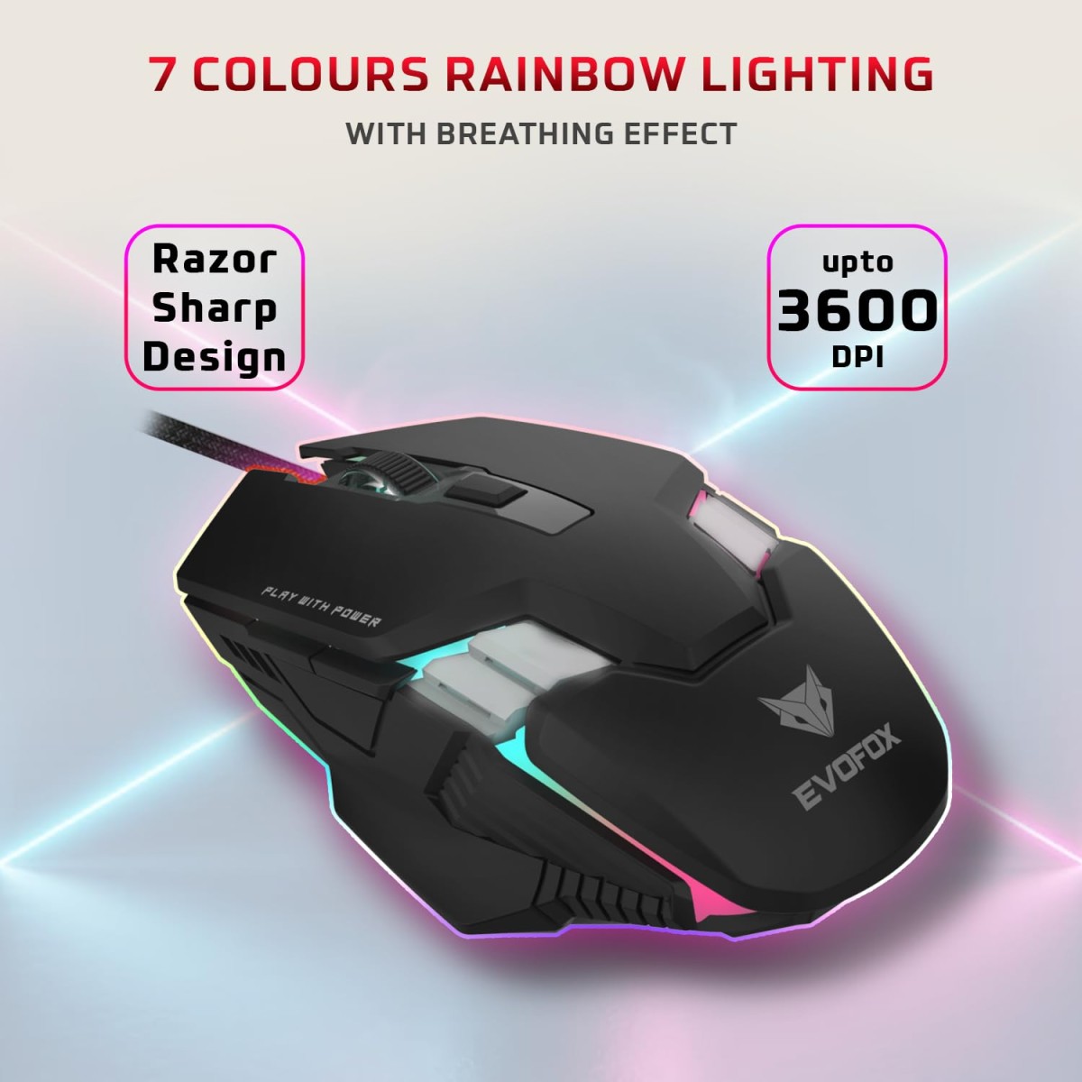 EvoFox Deathray v2 3 in 1 Gaming Keyboard & Mouse Combo with Puppet Master Deskpad | 6 Zone RGB Backlighting, 19 Anti Ghosting Keys, Membrane Keys, Ergonomic, Full-Size | 6 Buttons, 7 Color LED Lighting, Upto 3600DP | Extended Deskpad (Wired) EvoFox Deathray v2 3 in 1 Gaming Keyboard & Mouse Combo with Puppet Master Deskpad | 6 Zone RGB Backlighting, 19 Anti Ghosting Keys, Membrane Keys, Ergonomic, Full-Size | 6 Buttons, 7 Color LED Lighting, Upto 3600DP | Extended Deskpad (Wired)