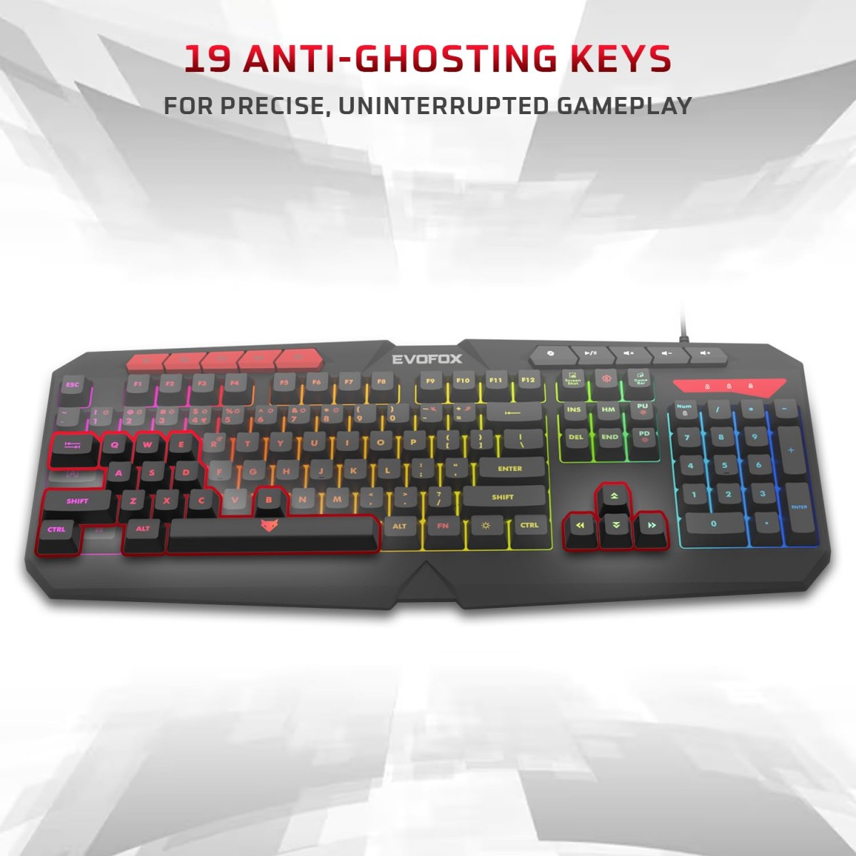 EvoFox Deathray v2 Pro Gaming Keyboard | Programmable Macro & Special Function Keys | 6 Zone RGB Backlighting | 19 Anti Ghosting Keys | Ergonomic Full Size Layout, Membrane Keys | Wired - Black EvoFox Deathray v2 Pro Gaming Keyboard | Programmable Macro & Special Function Keys | 6 Zone RGB Backlighting | 19 Anti Ghosting Keys | Ergonomic Full Size Layout, Membrane Keys | Wired - Black