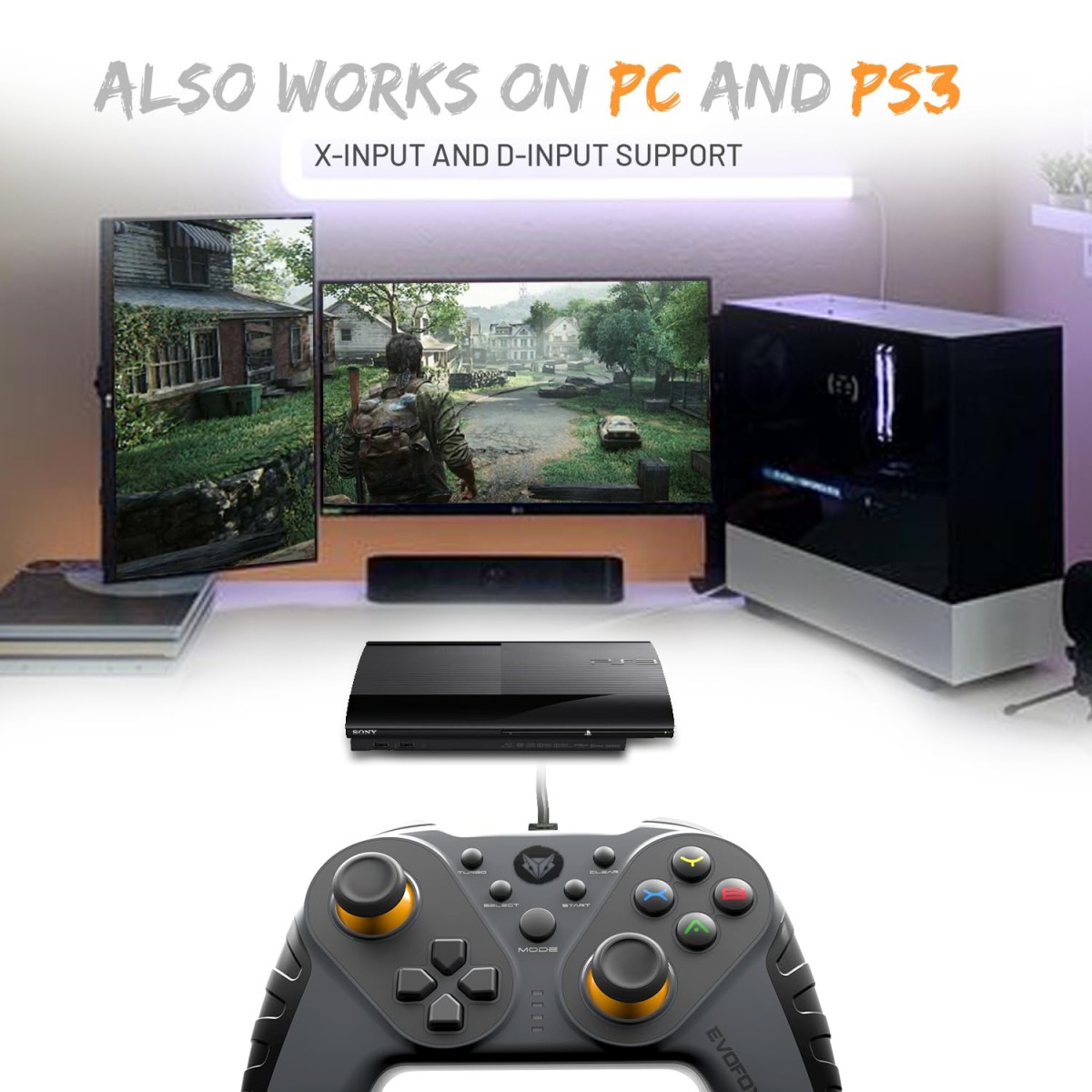 EvoFox Elite Ops Wired Gaming Controller for PC, Android TV and PS3 with 2.4m Long Cable | Dual Vibration Rumble Motors | Zero Lag Connectivity with Plug and Play functionality |2.4m Long Cable, X-Input & D-Input | Black