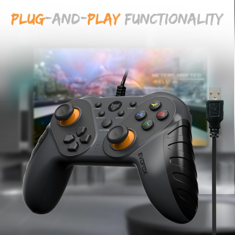 EvoFox Elite Ops Wired Gaming Controller for PC, Android TV and PS3 with 2.4m Long Cable | Dual Vibration Rumble Motors | Zero Lag Connectivity with Plug and Play functionality |2.4m Long Cable, X-Input & D-Input | Black EvoFox Elite Ops Wired Gaming Controller for PC, Android TV and PS3 with 2.4m Long Cable | Dual Vibration Rumble Motors | Zero Lag Connectivity with Plug and Play functionality |2.4m Long Cable, X-Input & D-Input | Black