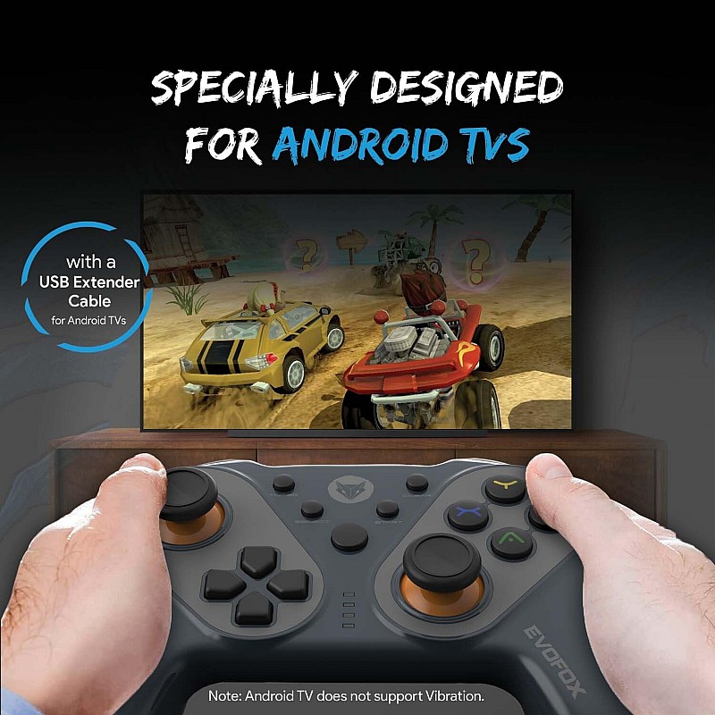 EvoFox Elite Ops Wireless Gamepad for Google TV and Android TV | 8+ Hours of Play Time | Zero Lag Connectivity Upto 12 Feet | USB Extender for TV Included | (Dusk Grey)