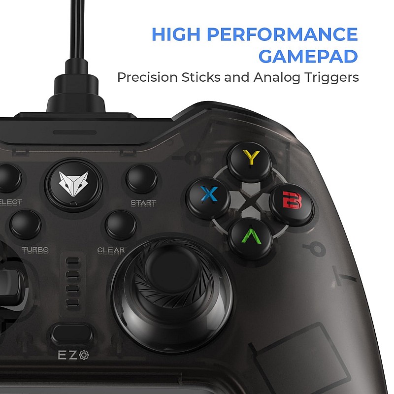 EvoFox Elite X Wired Gamepad for PC with 2 Programmable Macro Back Buttons, Adjustable Dual Vibration Motors,Turbo Mode,Analog Triggers, High Precision joysticks,Low Latency Plug and Play,Translucent Shell Controller for pc