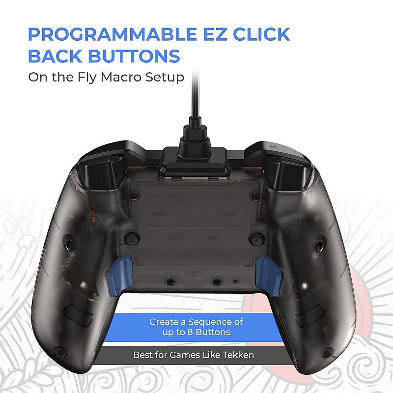 EvoFox Elite X Wired Gamepad for PC with 2 Programmable Macro Back Buttons, Adjustable Dual Vibration Motors,Turbo Mode,Analog Triggers, High Precision joysticks,Low Latency Plug and Play,Translucent Shell Controller for pc