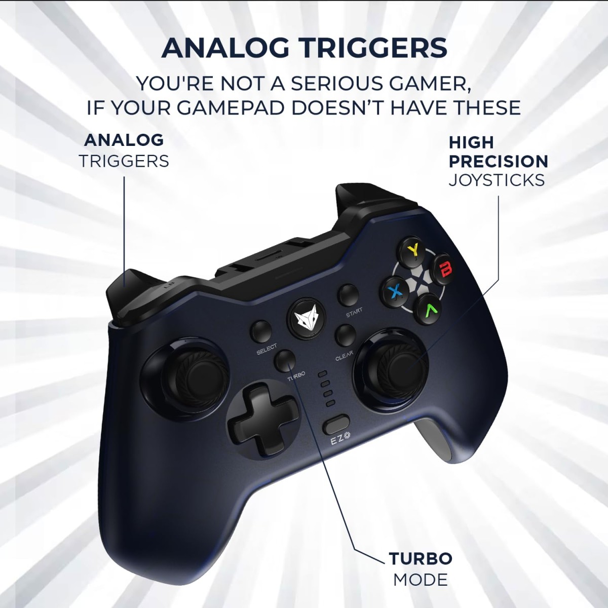 EvoFox Elite X Wireless Gamepad for PC, Macro Buttons, Adjustable Vibration, Turbo Mode, Analog Triggers, Low Latency, USB Extender, Blue Shell